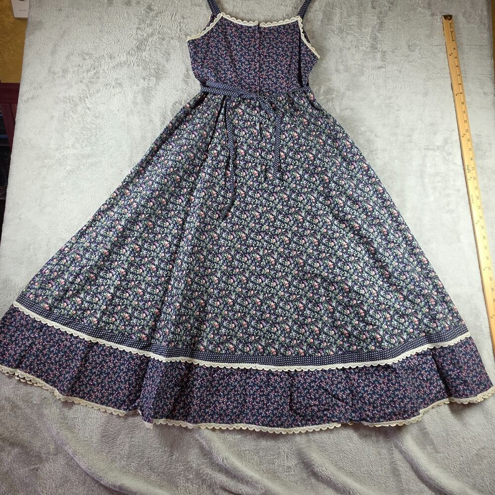 VTG 70s Gunne Sax Jessica Blue Calico Floral Prairie Dress Corset Lace Up Size 7 - Picture 11 of 14